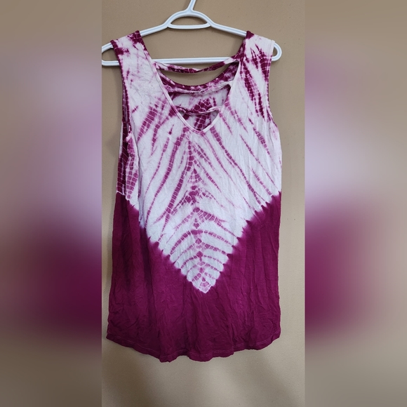 Olive & Oak Top Womens Large Sleeveless Tank Tie Dye Purple & White Knit Hippie - Picture 3 of 10